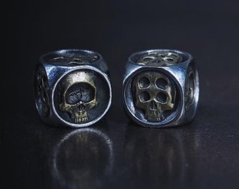 Dadi a forma di teschio in argento sterling, dadi gotici da collezione a forma di teschio, collana con ciondolo a forma di teschio in argento S925 realizzata a mano, opzione catena a maglie con teschio di uccello