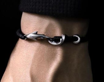 Ocean Wave Rope Bracelet, Pure Silver Wax Cord Bracelet, Surfer Jewelry, Adjustable Wristband Jewelry, Ocean Lover Gift, Adventure Jewelry