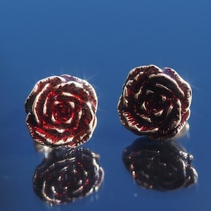 Crimson Rose Sterling Silber Ohrstecker, Handgemacht, Rosen Schmuck, Vintage und Moderne Rosen