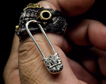 Pendientes con imperdible de la Guardia - Hechos a mano en plata de ley 925, estilo vintage - Joyería de plata de lujo estilo gótico, rock y punk