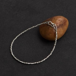 S990 Pure Silver Beaded Bracelet, Minimalist Delicate Women’s Stackable Jewelry, Thin Wire String Bracelet with Sterling Clasp, Gift For Her