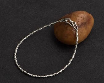 S990 Pure Silver Beaded Bracelet, Minimalist Delicate Women’s Stackable Jewelry, Thin Wire String Bracelet with Sterling Clasp, Gift For Her