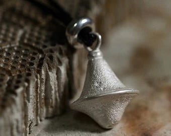 Spinning Top Statement Necklace, S999 Pure Silver White Pendant, Matte Textured Finish, Adjustable Cord Necklace, Minimalist Jewelry Gift