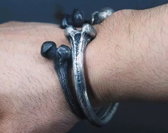 Anatomical Bone Cuff Bracelet, Sterling Silver Skeleton Armor Open Bangle, Heavyweight Industrial Noir Jewelry, Men's Gothic Statement Gift