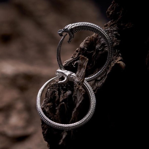 Sterling Silver Snake Hoop Earrings, Unisex Oxidized Silver Serpent Ear Cuffs, Hypoallergenic S925 Handmade Earrings, Couple Jewelry