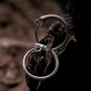 Sterling Silber Schlange Hoop Ohrringe, Unisex oxidierte Silber Schlange Ohrmanschetten, hypoallergen S925 handgemachte Ohrringe, Pinky Ring