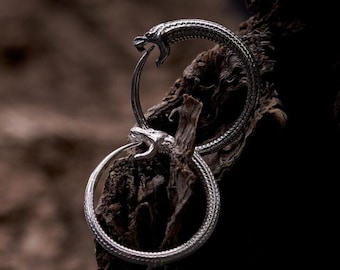 Sterling Silver Snake Hoop Earrings, Unisex Oxidized Silver Serpent Ear Cuffs, Hypoallergenic S925 Handmade Earrings, Pinky Ring