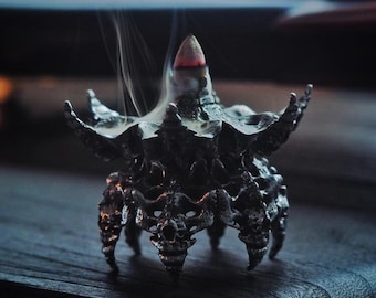 Gothic Zinc Silver Incense Burner, Dark Silver Reflux Incense Tower, Lotus Bone Furnace Collection, Gothic Decorative Piece, Unique Decor