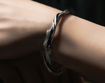 S999 Silver Driftwood Inspired Open Cuff Bracelet, Sterling