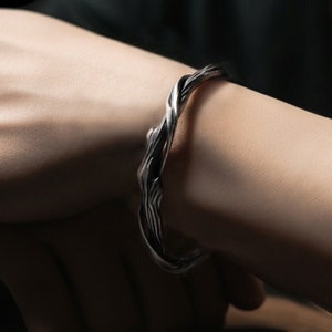 手作りS999シルバー幾何学的カフブレスレット、男女兼用調節可能