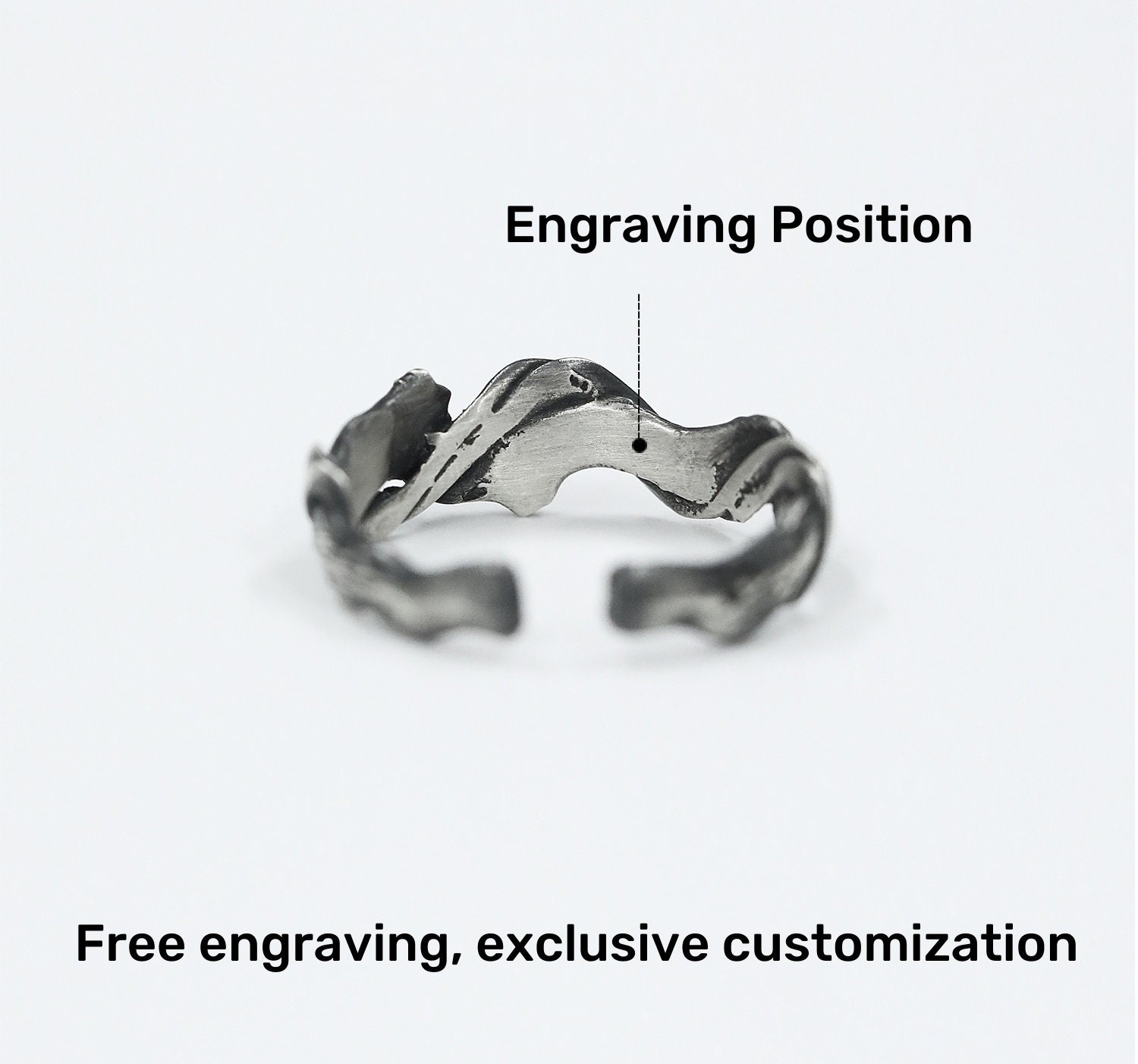 S999 Silver Driftwood Ring, Adjustable Silver Ring, Unique Couple 