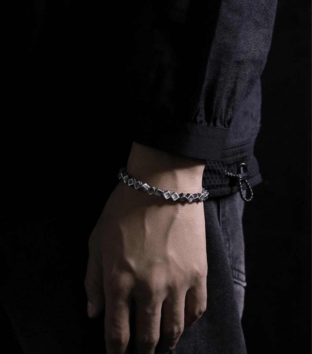 シルバー 幾何学模様 カフブレスレット 手作りS999シルバー幾何学的カフブレスレット、男女兼用調節可能