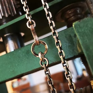 S925 Sterling Silver Artisan Crafted Vintage Clasp Link, Hinge Chain Necklace,  Versatile Charm Carrier, Heavy Oxidized Chain, Antique Coin