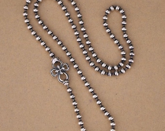 Sterling Silver Ball Chain Necklace, Unique Gothic Front Clasp Chain, Mens Oxidized Silver Statement Necklace, 2mm 3mm 4mm Thick Long Chain