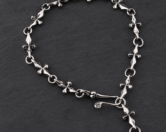Cross Link Bracelet, Gothic Cross Chain Bracelet, S925 Sterling Silver Bracelet, Adjustable Hook Clasp Bracelet, Unisex Jewelry Gifts