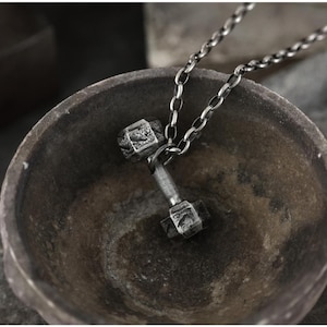 S999 Silver Dumbbell Necklace, Minimalist Gym Jewelry Gift for Workout Lover, Custom Engraved Fitness Pendant,  Gift for Him