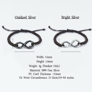 S999 Solid Silver Infinity Bracelet, Mobius Mountain and Sea Hand-Woven Rope, Adjustable Couple Jewelry, Eternal Meaningful Gift for Him Her image 9