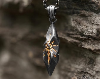 Solar Sigil Silver Pendant Necklace, Handcrafted S925 Sterling Silver, Oxidized Relic Amulet, Mens Necklace, Techwear Jewelry, Gift for Him
