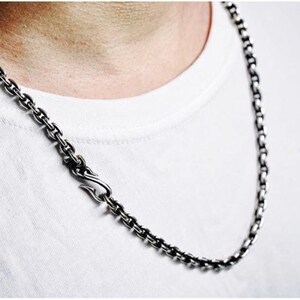 Geoxideerde zilveren ketting, S925 sterlingzilveren schakelketting, gotische slanghaaksluiting, Viking-hangerketting, zware zilveren ketting afbeelding 4
