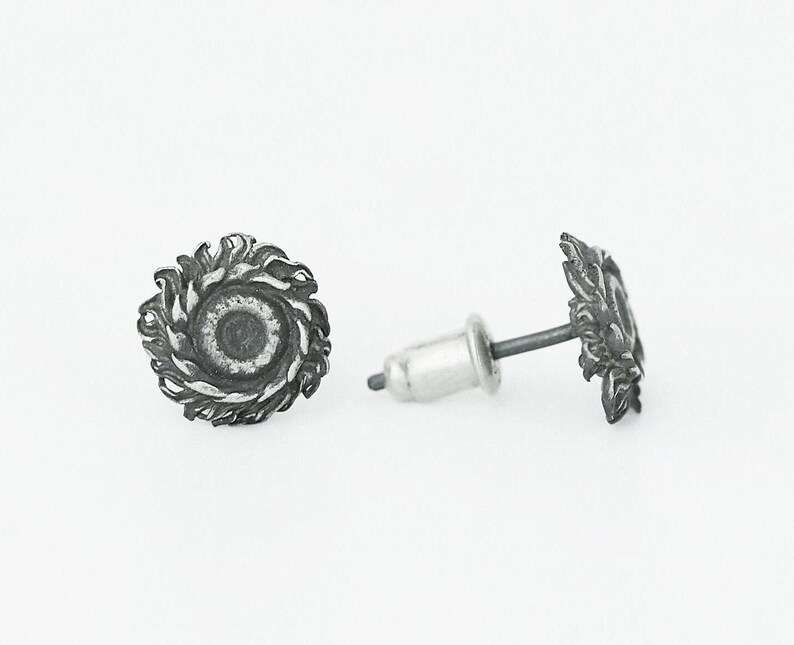 S999 Pure Silver Sunflower Earrings, Van Gogh Inspired, Handcrafted Oxidized Vintage Men's Stud Earring, Unique Floral jewelry, Gift for Her image 10