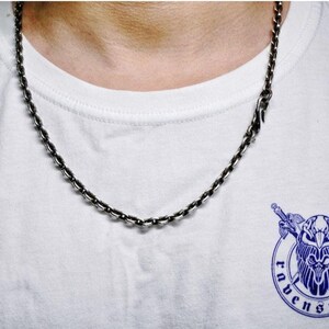 Geoxideerde zilveren ketting, S925 sterlingzilveren schakelketting, gotische slanghaaksluiting, Viking-hangerketting, zware zilveren ketting afbeelding 5