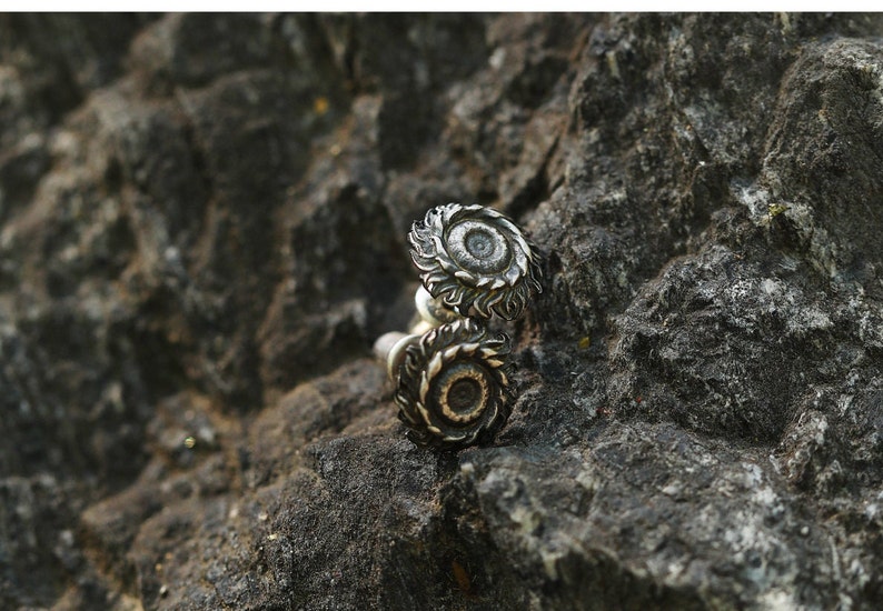 May include: A pair of silver earrings with a detailed, circular design resembling a sunflower.