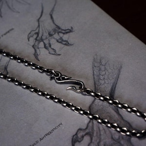 Oxidized Silver Chain Necklace, S925 Sterling Silver Link Chain, Gothic Snake Hook Clasp, Viking Pendant Chain, Heavy Silver Necklace
