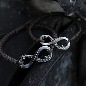 S999 Solid Silver Infinity Bracelet, Mobius Mountain and Sea Hand-Woven Rope, Adjustable Couple Jewelry, Eternal Meaningful Gift for Him Her