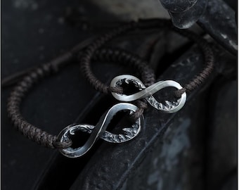 S999 Solid Silver Infinity Bracelet, Mobius Mountain and Sea Hand-Woven Rope, Adjustable Couple Jewelry, Eternal Meaningful Gift for Him Her