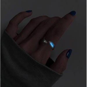 Adjustable S925 Silver Glow Ring, Open Band with Luminous Inlay, Handmade Men's Minimalist Ring, Self-Glowing Jewelry, Gift for Him or Her