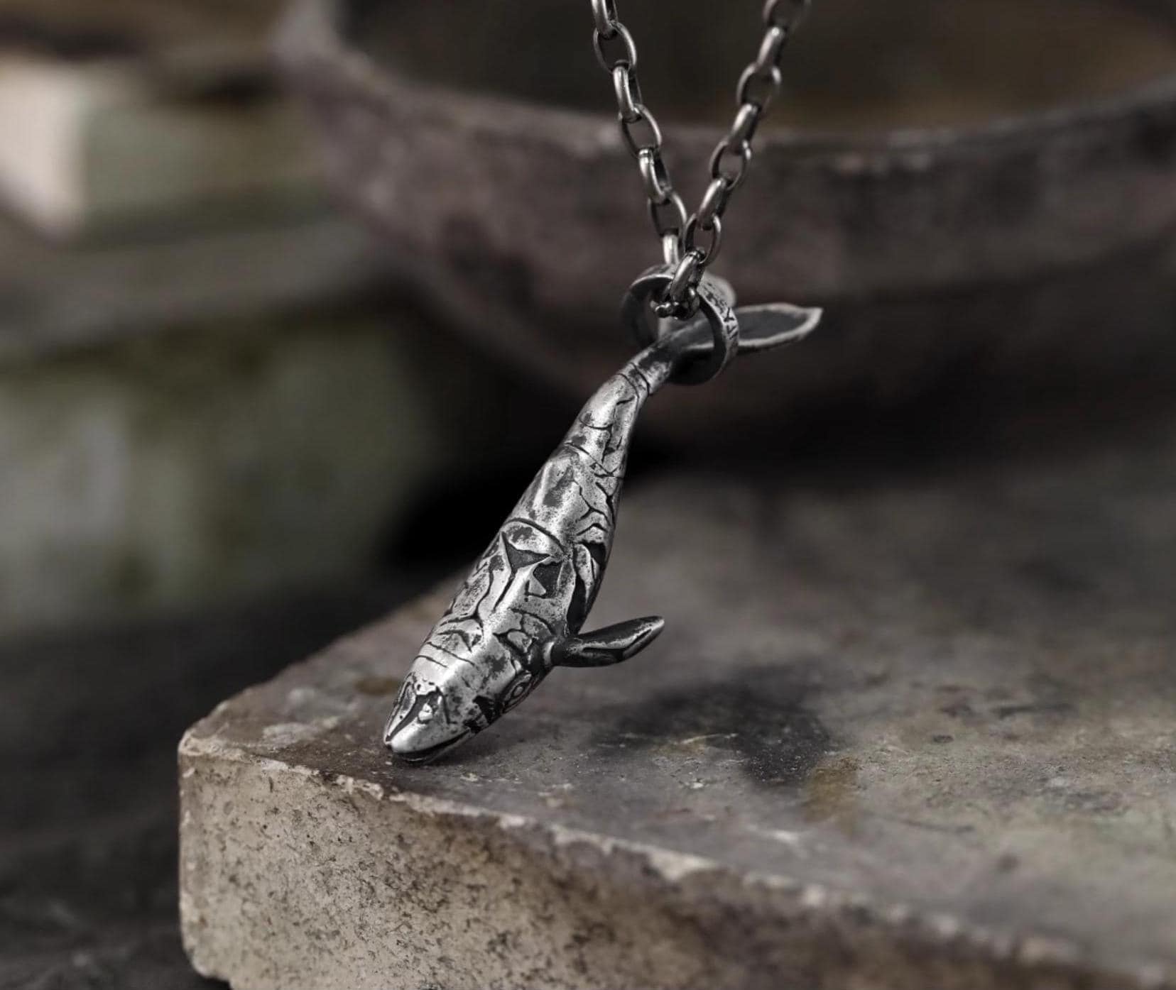 S999 Silver Whale Whistle Pendant, Oxidized Blowable Necklace