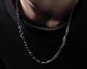 S999 Puur zilver gemengde schakelketting armband, Wabi-Sabi kettingsieraden, geoxideerde unisex choker, modern minimalistisch cadeau voor hem, cadeau voor haar