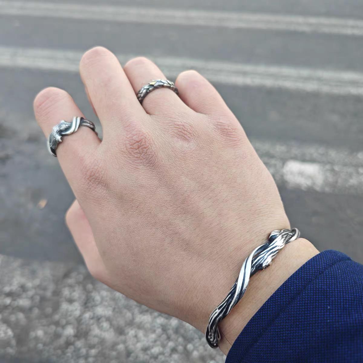 S999 Silver Driftwood Ring, Adjustable Silver Ring, Unique Couple