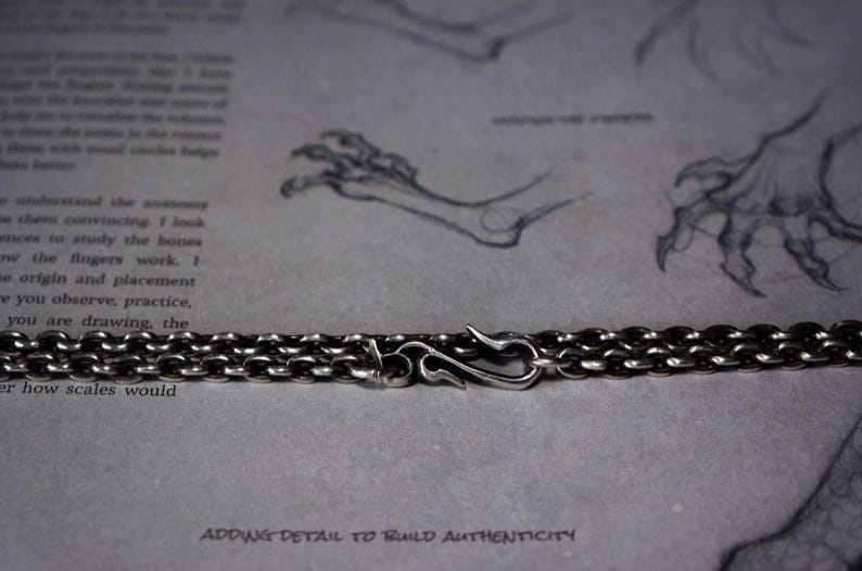Geoxideerde zilveren ketting, S925 sterlingzilveren schakelketting, gotische slanghaaksluiting, Viking-hangerketting, zware zilveren ketting afbeelding 3