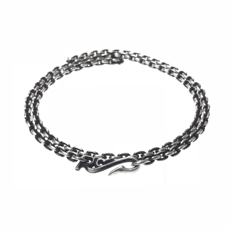 Geoxideerde zilveren ketting, S925 sterlingzilveren schakelketting, gotische slanghaaksluiting, Viking-hangerketting, zware zilveren ketting afbeelding 6