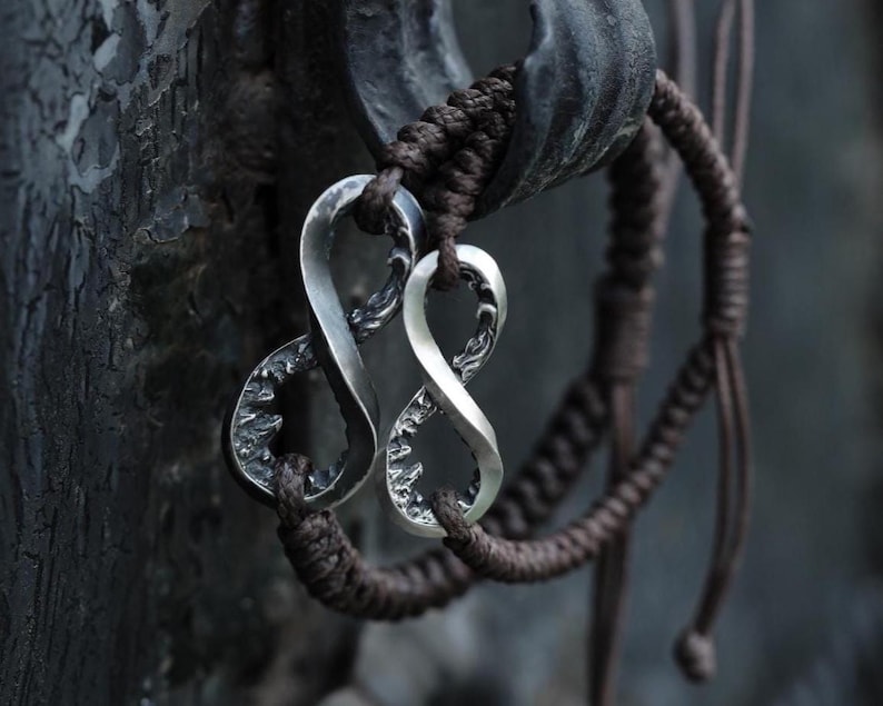 S999 Solid Silver Infinity Bracelet, Mobius Mountain and Sea Hand-Woven Rope, Adjustable Couple Jewelry, Eternal Meaningful Gift for Him Her image 17