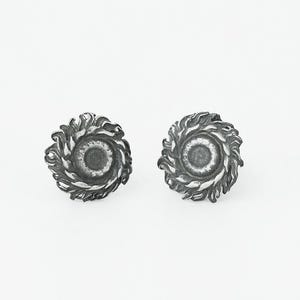 S999 Pure Silver Sunflower Earrings, Van Gogh Inspired, Handcrafted Oxidized Vintage Men's Stud Earring, Unique Floral jewelry, Gift for Her image 9