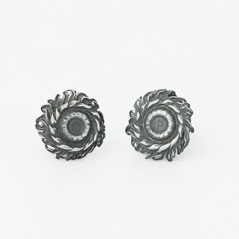 S999 Pure Silver Sunflower Earrings, Van Gogh Inspired, Handcrafted Oxidized Vintage Men's Stud Earring, Unique Floral jewelry, Gift for Her image 9