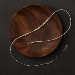 S990 Pure Silver Beaded Necklace, Minimalist Women’s Clavicle Chain, Elegant Adjustable Silver Jewelry for Layering, Gift for Her