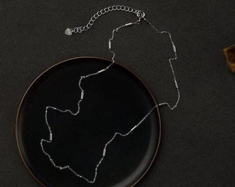 スターリングシルバーのミニマリストバーチェーンネックレス、小さなチューブチェーン、女性用デイリーウェアS925シルバーネックレス、彼女へのギフト
