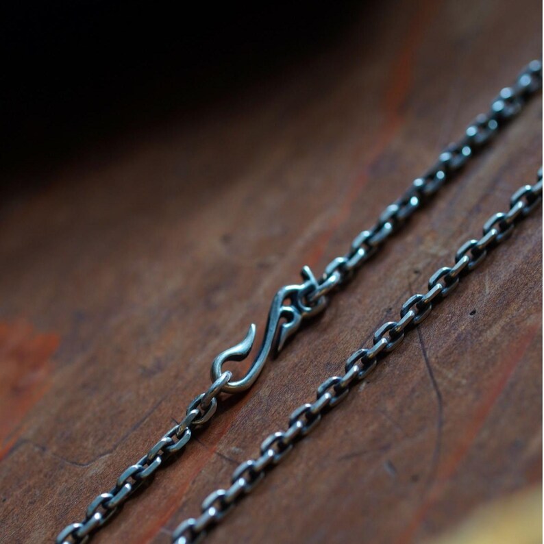 Geoxideerde zilveren ketting, S925 sterlingzilveren schakelketting, gotische slanghaaksluiting, Viking-hangerketting, zware zilveren ketting 4mm
