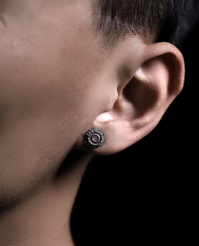 S999 Pure Silver Sunflower Earrings, Van Gogh Inspired, Handcrafted Oxidized Vintage Men's Stud Earring, Unique Floral jewelry, Gift for Her image 1