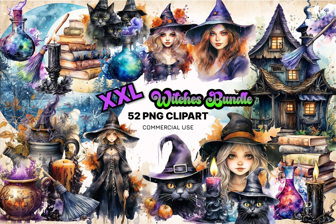 XXL WITCH PNG Clipart Bundle, Watercolor Witches Images, Digital ...