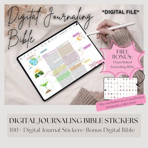Bible numérique | Journalisation + prise de notes | Plus de 100 autocollants numériques + Bible numérique interactive au format PDF en prime