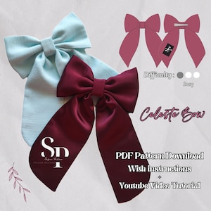 Celeste Bow - Molde PDF A4 + Vídeo tutorial de costura + Arquivo de instruções - Português / Inglês
