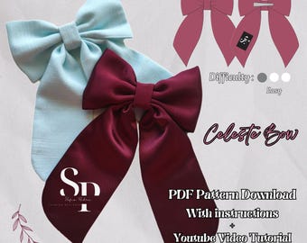 Celeste Bow - Molde PDF A4 + Vídeo tutorial de costura + Arquivo de instruções - Português / Inglês