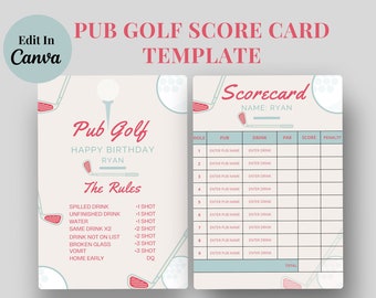 Pub Golf Scorecard Crawl Pub Golf Bachelor Party Games Pub Golf Bar Crawl Szablon karty wyników Szablon barowego golfa Karta do gry urodzinowej w golfa