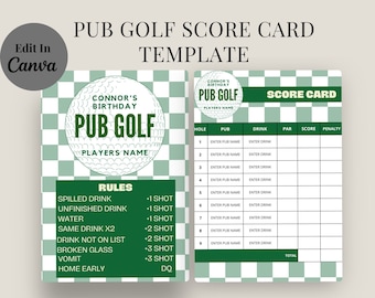 Pub Golf Scorecard Crawl Pub Golf Bachelor Party Games Pub Golf Bar Crawl Szablon karty wyników Szablon barowego golfa Karta do gry urodzinowej w golfa
