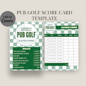 Pub Golf Scorecard Crawl Pub Golf Vrijgezellenfeest Games Pub Golf Bar Crawl-sjabloon Scorekaart Bar Golf Score Template Golf Verjaardagsspelkaart