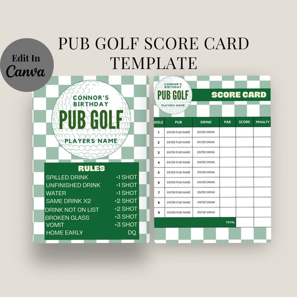 Pub Golf Scorecard Crawl Pub Golf Bachelor Party Games Pub Golf Bar Crawl Template Scorecard Bar Golf Score Template Golf Birthday Game Card